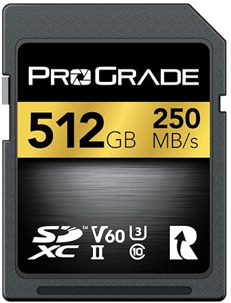 Carte SD UHS-II 512Go V60 - Vitesse d'écriture jusqu'à 130Mo/s et Vitesse de Lecture 250Mo/s | pour Les Professionnels, cinéastes, photographes et conservateurs de Contenu - par Prograde Digital