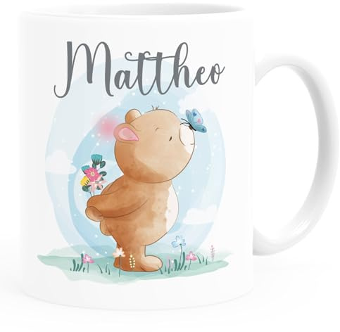 SpecialMe® Kindertasse Kunststoff Tiermotive Bär, Hase, Fuchs mit Namen personalisierte Namenstasse für Kinder Kunststoff-weiss standard