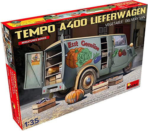 MiniArt 38049 1:35 Tempo A400 Lieferwagen Gemüsehandel - originalgetreue Nachbildung, Modellbau, Plastik Bausatz, LKW Bausatz, Auto Bausatz, Bausatz für Erwachsene