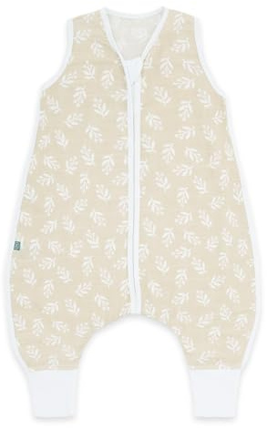 emma & noah Baby Schlafsack mit Füßen 0.5 TOG, Musselin Schlafsack mit Beinen für den Sommer, 100% Bio-Baumwolle, OEKO-TEX Zertifiziert, Stampelsack für Neugeborene (Floral Sand, 80 cm)