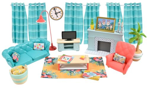 Honey Bee Acres Cozy Living Room Décor – 28 Pieces Accessory Set | Colorful Farmhouse Doll Furniture | Pretend Play Toys for Kids - Sunny Days Entertainment