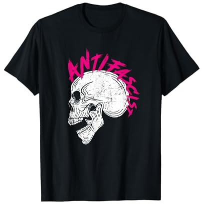 Punk Rocker Skull Head with Antifascist Lettering As Mohawk Camiseta