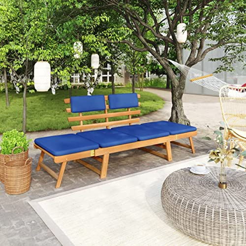 Tidyard Gartenbank mit Auflagen 2-in-1, Sonnenliege Gartenliege Gartenbank Sitzbank Multifunktionsbank Tagesbett Holzbank Massivholz Akazie 190 cm