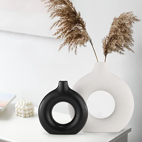 Sawoake Vasen für Pampasgras, 2pc Creative Vase Modern Home Decor,Handmade Vase Weiß Keramik getrocknete Blumen Handwerk Ornamente für Büro Home Deco Dekoration
