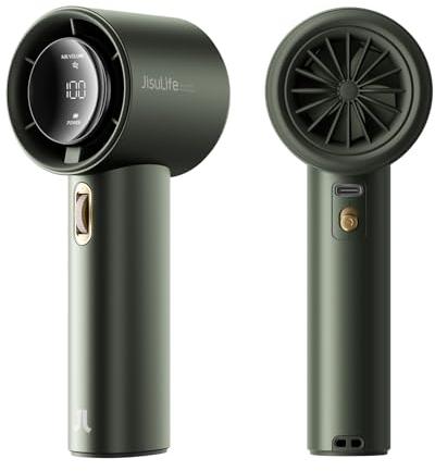 JISULIFE Tragbarer Handventilator,Einstellbare Geschwindigkeit(1-100),Turbo-Mini-Ventilator,Wiederaufladbarer 3600mAh Akku,Digitales Display,Für Frauen Männer Reisen/Camping/Outdoor-Grün