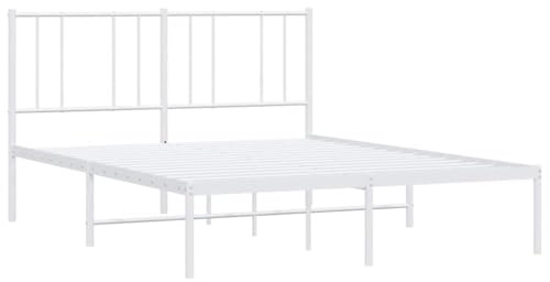 vidaXL Bettgestell, Bettrahmen mit Kopfteil Lattenrost, Metallbett Bett für Schlafzimmer, Doppelbett Gästebett, Metall Weiß 160x200cm