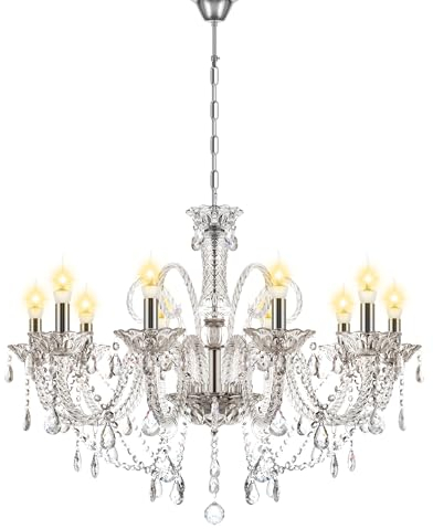 Ridgeyard Moderna salón araña de cristal, araña de techo de 10 luces E14 de transparente cristal K9 con cadena ajustable para dormitorio, salón, comedor, hotel