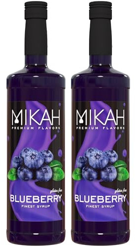 Mikah - Premium Flavors - Blueberry (Mirtillo) x2 | Sciroppo Per Drink e Dessert | Uso Professionale | 2 Bottiglie da 1 Litro (2x1000ml)