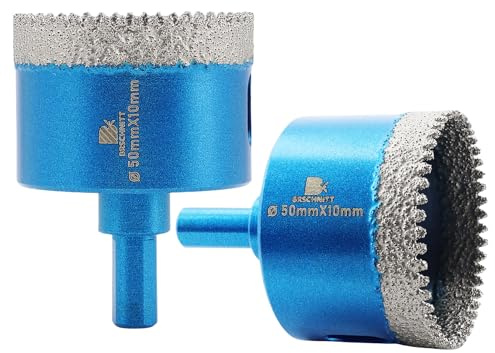 Dry Diamond Core Drill Bit Set,BRSCHNITT 2pcs 50mm Diamond Hole Saw Core Drill Bit with Triangle Shank for Porcelain Tile Ceramic Stone Granite Marble