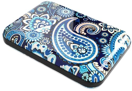 Porte-Carte Femme Aluminium Cachemire Bleu Grande Capacité | Élégant, Sécurité RFID, Résistant à l'usure, Design moderne, Anti-piratage