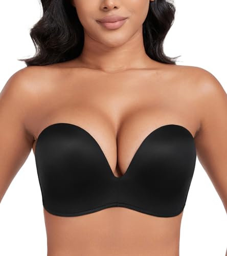 DotVol Push up Lift Women's Bra Seamless Wireless Anti-Slip Strapless brallate with Shape Support(Black,36C)