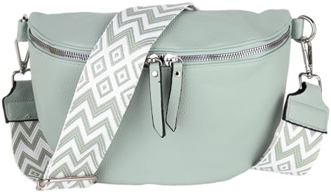 MIRROSI® Bauchtasche Damen, Veganleder 26x18x9cm, Umhängetasche, Brusttasche, Crossbody bag, Kunstleder leder, verstellbare Schulterriemen Bohemian Style (Mint)