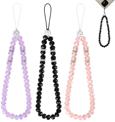 Ryaupy 3PCS Boho Anti-Lost Handykette - Universal Handgelenk-Lanyard - Handyband Retro Neu Acryl, Handy Charm Handykette(Rosa, Schwarz, Lila)