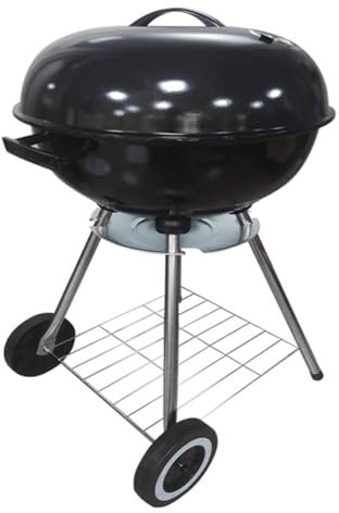 Parrilla de Carbón Portátil, Barbacoa Redonda con Tapa y 2 Ruedas para Exterior, Barbacoa Camping Grill, Horno de exterior independiente, Ventilación ajustable, para Picnic, Jardín, Patio