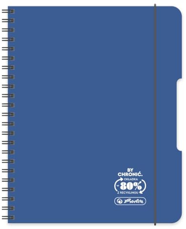 Herlitz® Brulion på Spiral A5 80 ark rutigt | Objekt Skolbok | Studie Anteckningsblock | Student Skrivbok | För Lärande Kalligrafi | ECO PP COLORS marinblå