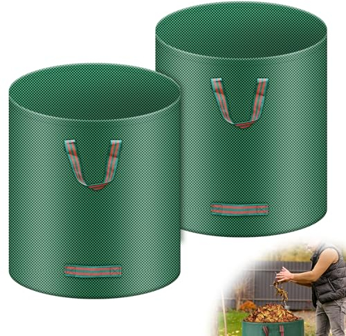 2X Sacchetti per rifiuti da Giardino, 500L Sacchi da Giardinaggio, Borsa da Giardino Pieghevole con Maniglie per Il Trasporto, antistrappo, idrorepellente, per Foglie, rifiuti Verdi (2)