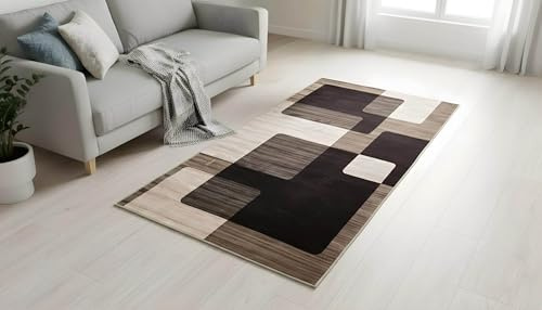 LIKE IT MORE Tapis moderne pour salon, chambre à coucher, cuisine et couloir – Tapis lavable et antidérapant – Grand tapis de couloir beige, gris, bleu, blanc, 80 x 300 cm (Venus marron foncé)