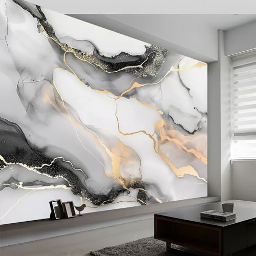 Generic 3D Panoramic Custom Wallpaper Mural, 300 x 210 cm (WxH), Gray Marble Stripes, Wallpaper