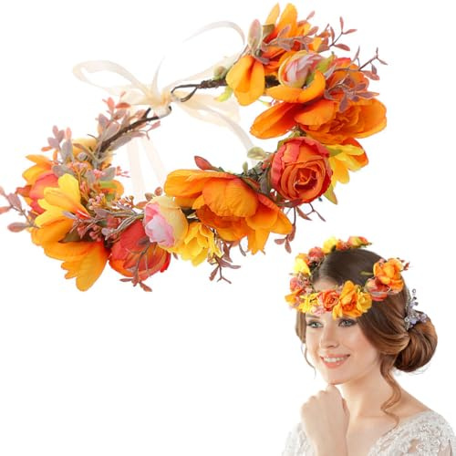 Boho Blumen Haarkranz Haarreif Stirnband Blumenkranz Braut Stirnband Haare Blumenkrone Mädchen Braut Stirnband Damen Blumenkrone Haarbänder Floral Girlande Stirnband für Hochzeit Strand Party