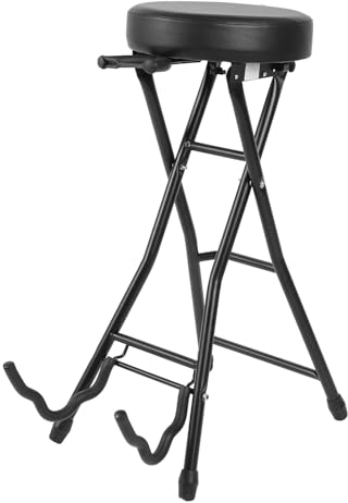 29,1 Zoll Faltbarer Gitarrenhocker, Gitarrenstuhlsitz mit Gepolstertem Kissen und Fußstütze, Professioneller, Robuster Musikerhocker für Gitarristen und Musiker