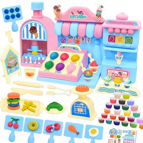 VBACALA Set Plastilina per Bambini, 71 Pezzi Accessori, Kitchen Creations Macchina per Gelati con 24 Barattoli di Plastilina, Plastilina Per Bambini a Partire dai 3 Anni
