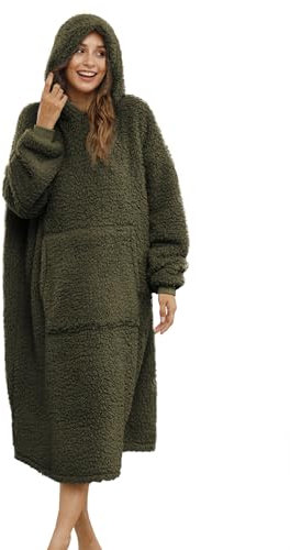 ililmmoe Sherpa Wearable Blanket Oversized Hoodie Sweatshirt TV Blanket with Long Sleeves and Pocket-Olive