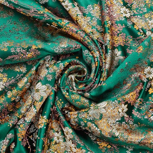 MAYJOYDIY 1m Dunkelgrüner Jacquardstoff 74.5cm Breit Brokatstoff Mit Blumenmuster Glänzender Jacquardstoff Im Vintage Stil Zum Nähen Für DIY Dekorationen Basteln Kleidermachen