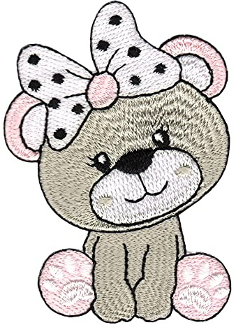 Bärchen Bär Kinder Baby Aufnäher zum aufbügeln oder aufnähen Bügelbild Aufbügler für Kleidung gestickter Bügelpatch Applikation Patch Größe 5,3 x 7,5 cm
