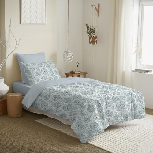 UNIVERSDECOR Set completo di 4 copripiumino reversibile per letto 90 x 190 cm (confezione copripiumino 4 pezzi, 90 x 190 cm, agata Celadon)