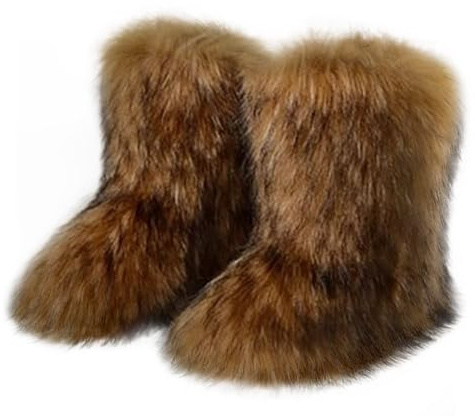Ulalaza Women's Boots Fluffy Fuzzy Furry Snow Boots Winter Mid Calf Snow Shoes Suede Warm Fur Lined Booties Flat Casual Fashion