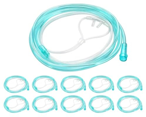 10 Pack High-Flow Ultra Soft Nasal Oxygen Cannula, Green Tubing and Each Individual Packing with Standard Connection 7 Ft