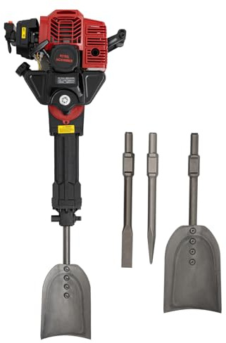 OUKANING Petrol Tree Digger 52cc 2 Stroke 1900W Petrol Tree Pit Digger Excavator Digging Machine with Flat Pickaxe Air-Cooled Digging Machine Handheld Trencher Digger Machine for Garden and Farm