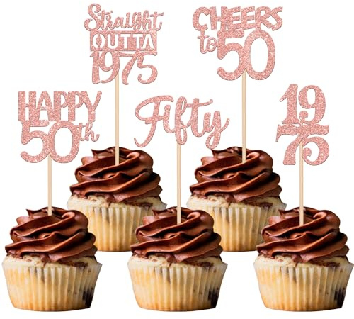 SYKYCTCY 30 Pack Happy 50th Birthday Cupcake Toppers Fifty Straight Outta 1976 Cupcake Picks 50 Fabulous Cake Decorations for 50th Birthday Anniversary Party