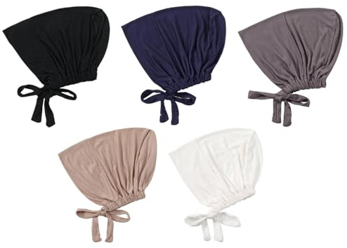 Abiyou 5PCS Donne Hijab Undercap, Musulmano Sotto Hijab Cap con Chiusura Tie-Back, Underscarf Hijab Cap, Traspirante Hijab Musulmani, Donna Sottotaso Hijab, Hijab Musulmano, per Donne (5 Colori)