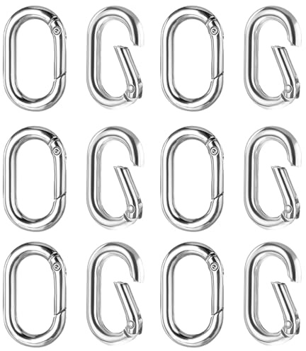 12 Stück Oval Spring Karabinerhaken, Karabiner Edelstahl, Oval Ring Buckle, Metal Karabinerhaken Clip, für Taschen,Geldbörsen, Reisen, Wandern