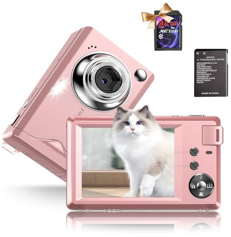 Fine Life Pro Digitalkamera 4K FHD Fotoapparat 48MP Fotokamera Kompaktkamera mit 16X Digitalzoom LED Fill Light Bildstabilisierung Mini Selfie Kamera Tragbare mit 32GB Karte für Anfänger