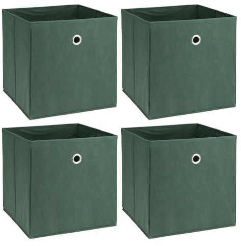 Murago - 4er Set Faltboxen ca. 30x30x30 cm Grün - Würfel Aufbewahrungsbox faltbar Aufbewahrungskörbe Einschub Korb Boxen Box Stoff Dunkelgrün für Büro Dekoration Wohnzimmer Regalkorb Klappbox