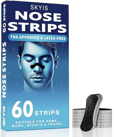 Skyis Nasal Strips for Better Breathing, 60 Count Strong Hold Nose Strips for Day & Night Use, Sweat Resistant, Comfortable Fit, Helps Reduce Snoring Sounds & Support Clear Breathing