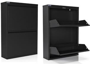 Generisch Schuhschrank Metall-Schuhregal mit 2 Klappen – schmal, platzsparend & montiert, Schwarz