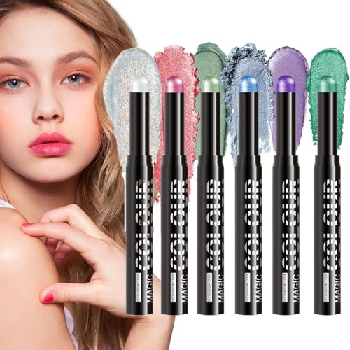 Bâton de Fard à Paupières Crémeux,Set Maquillage Crayons À Paupières | 6 Pièces Brillant Longue Tenue Imperméable Cosmétique Quotidien Anniversaire Fêtes Voyage Noël