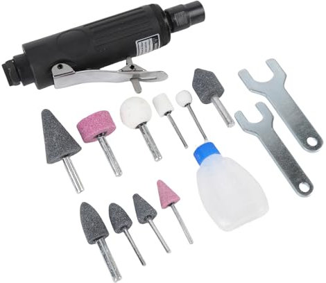 Ausla Kit de Meuleuse Pneumatique Meuleuse Droite à Air 1/4 Pouce Meuleuse Angulaire 25000 RPM 90PSI pour le Meulage, la le Polissage des Métaux, Pierres et bijoux.
