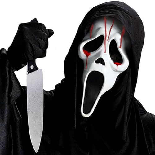 magnetspiele Halloween Horror Scream Maske, Haloween Ghostface Maske Mit Deko-Messer Accessoire, scary movie Passend dazu ghostface kostüm für Halloween Karneval Fasching.