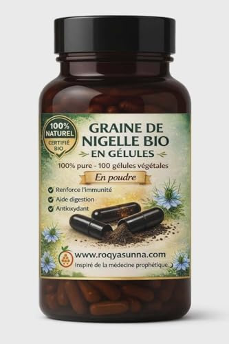 Nigelle Poudre en Gélules – 100 Gélules Végétariennes – Poudre Pure de Graine de Nigelle – Qualité Supérieure – Sans additifs – RoqyaSunna