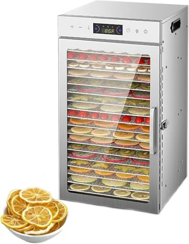 Deshidratador de Alimentos de Acero Inoxidable, con Panel táctil, Temporizador y termostato, Ideal para secar Frutas, Carnes y Verduras.
