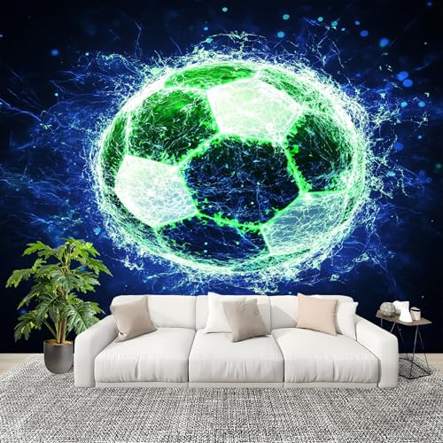 Mural Papel Pintado 3D 350x256cm PatróN De FúTbol De Llama Azul Fotomurales Tejido No Tejido Antiarrugas Póster Azul Murales Fotográfico Moderno Decoración de Paredes