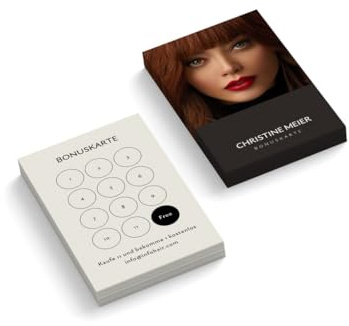 Bonuskarten mit Foto + Text personalisiert | Kosmetik | Beauty | 2-seitig | Hochformat | Menge zur Auswahl | Treuekarten | Stempelkarten | Friseur | Studio | Nägel (100 Stück)