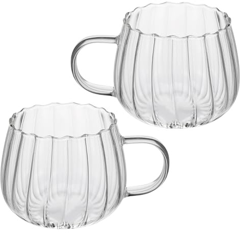 NUOBESTY Set 2 Pezzi Tazze da Colazione in Vetro Trasparente 400ml, Bicchieri da Caffè e Tè Resistenti al Calore, Tazze da Bere per Uso Quotidiano e Feste