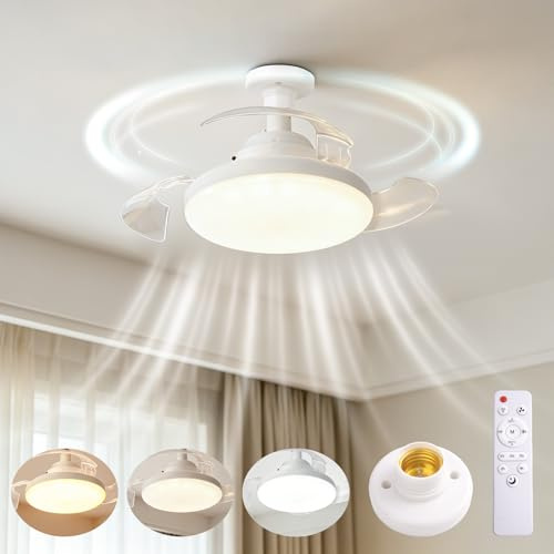 YYSWSAKY Ventilador de Techo con Luz, 40CM Pequeño Lampara Lampara Ventilador Techo, Asas ocultas, 4 Velocidades, E27, Silencioso, Regulación de la Intensidad, Abanico para Interior Dormitorio Sal (B)