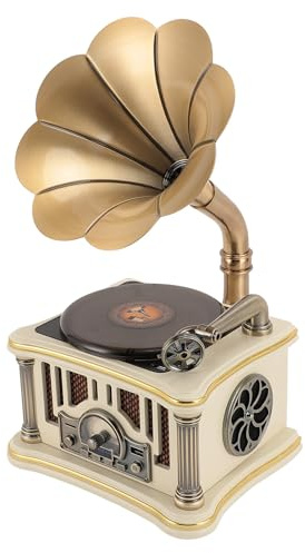 Jectse CD Player with Speakers, Vintage Gramophone Shape, Bluetooth Retro Portable CD Players for Home Music Player with Remote Control, 2000mAh, Support USB & AUX Playback (White)