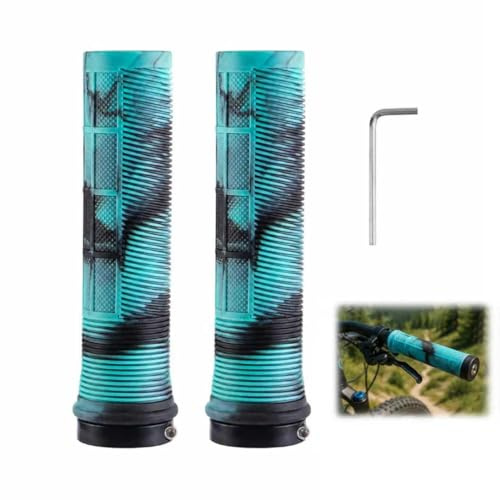 UZYXC 1 Par de Puños de Bici 22mm Mezcla Azul‑Negro – Goma Antideslizante con Cierre Aluminio, Diámetro Interior 22mm, para MTB, Patinete, Bici Infantil